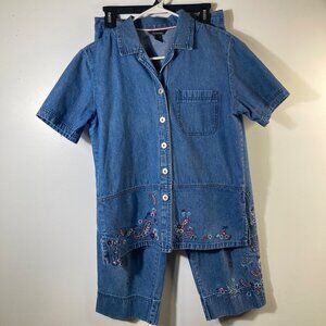 Womens‎ Vintage T & Company 2 Piece Denim Set Top S Capris 8 Cotton